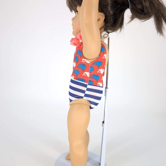 Unbranded White Red Blue Whale & Stripe One Piece Bathing Suit for 18" Dolls GUC - Picture 4 of 8